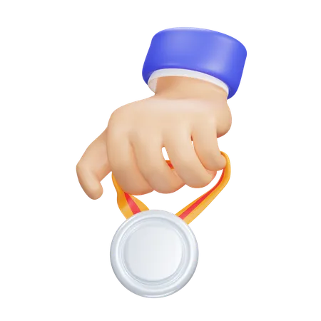 Hand And Silver Medal  3D Icon