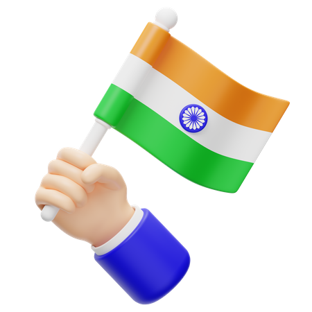 Hand Cheering With The Indian Flag  3D Icon