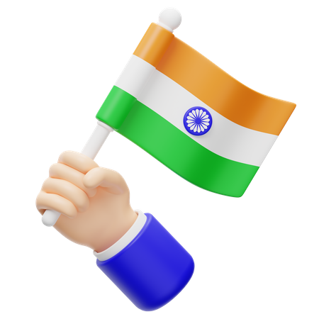 Hand Cheering With The Indian Flag  3D Icon