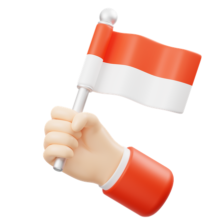 Hand Cheering With The Indonesian Flag  3D Icon