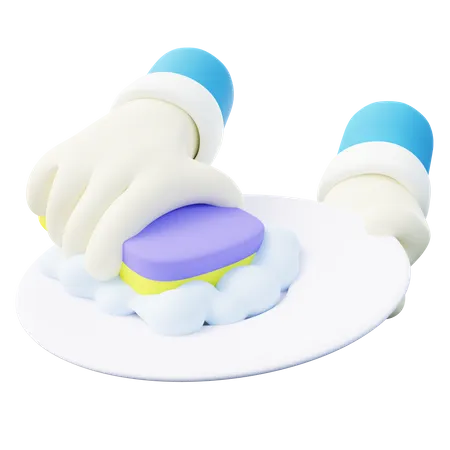 Hand Doing Dishwashing  3D Icon