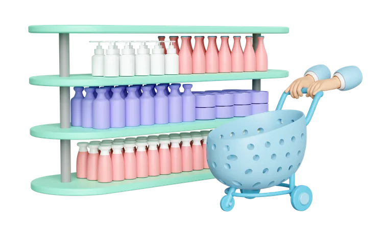 3 D Hand Pushing A Shopping Carts Empty With Shelf Miscellaneous Isolated 3D Icon