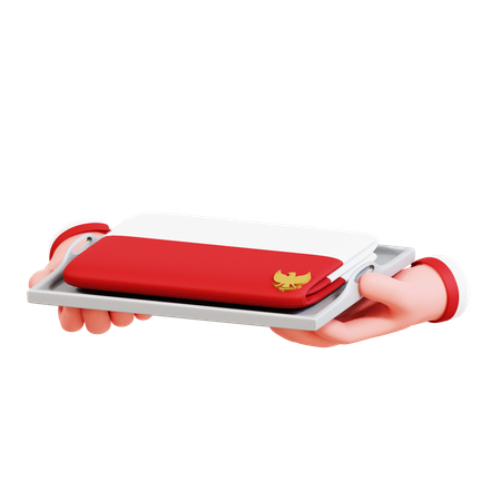 Hand Gesture Bring Indonesian Flag  3D Icon