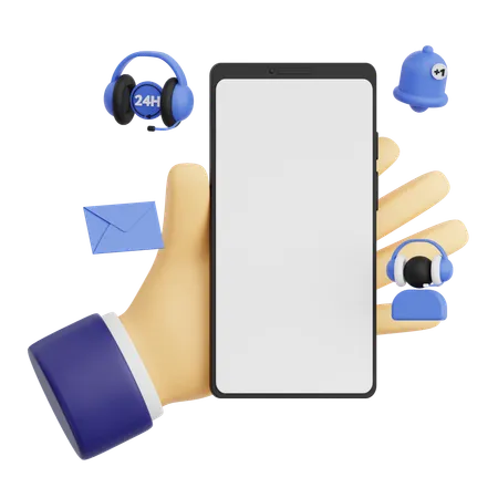 Hand Gesture Holding Smartphone With Customer Service  3D Icon