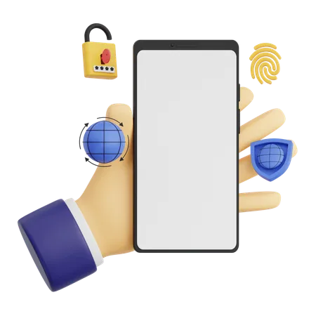 サイバーセキュリティを備えたスマートフォンを持つ手のジェスチャー  3D Icon