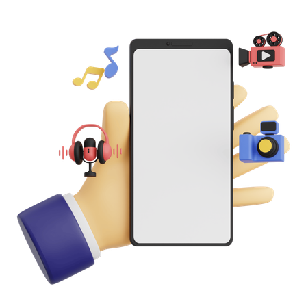 Hand Gesture Holding Smartphone With Entertainment  3D Icon