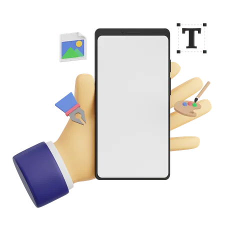 Hand Gesture Holding Smartphone With Graphic Design  3D Icon