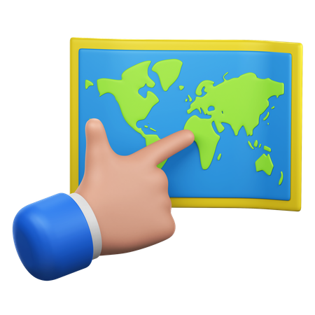 Hand Gesture Pointing at World Map  3D Icon