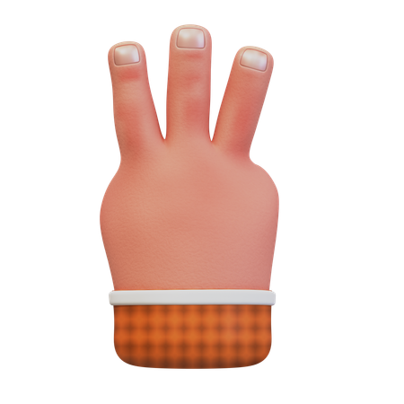 Hand gesture showing number three  3D Icon