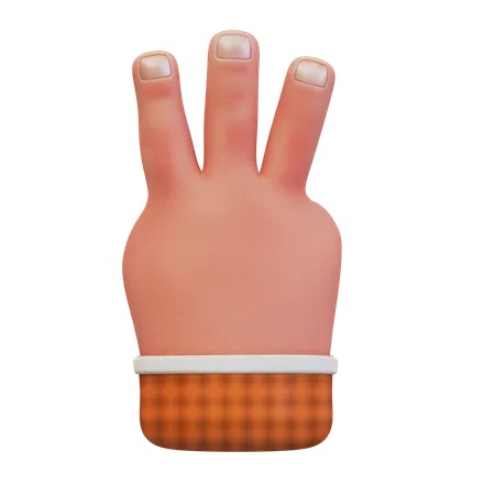 Hand gesture showing number three  3D Icon