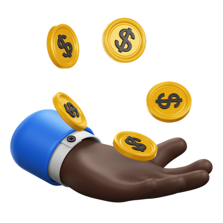 Hand Gesture with Falling Dollar Coins  3D Icon