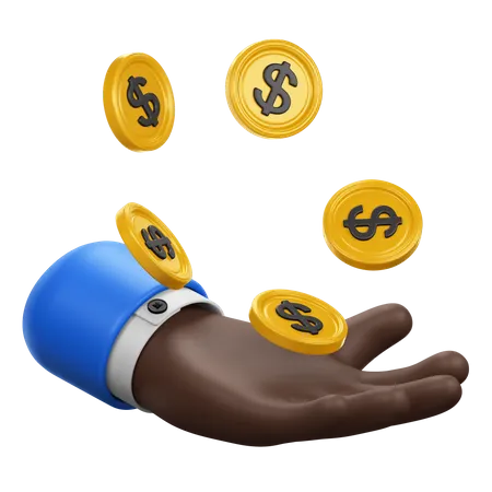 Hand Gesture with Falling Dollar Coins  3D Icon