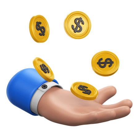 Hand Gesture with Falling Dollar Coins  3D Icon