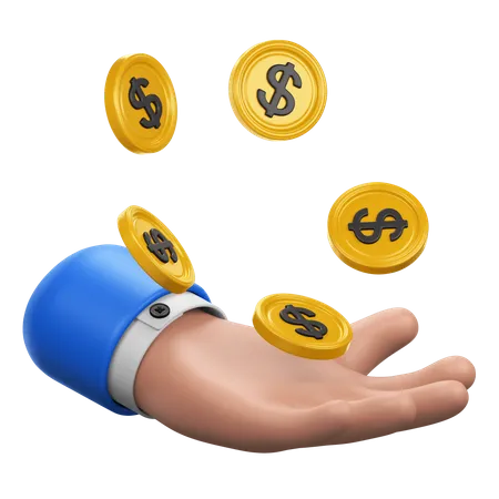 Hand Gesture with Falling Dollar Coins  3D Icon