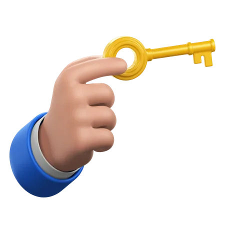Hand Gesture with Golden Key  3D Icon