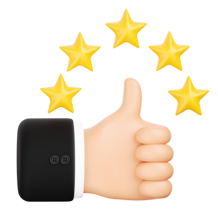Hand Giving Thumbs Up with 5 Stars  3D Icon