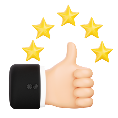 Hand Giving Thumbs Up with 5 Stars  3D Icon
