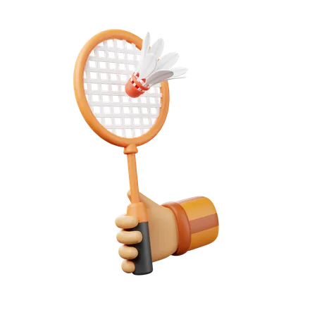 Hand Grab Badminton Racket  3D Illustration