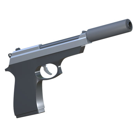 Hand Gun With Silencer  3D Icon