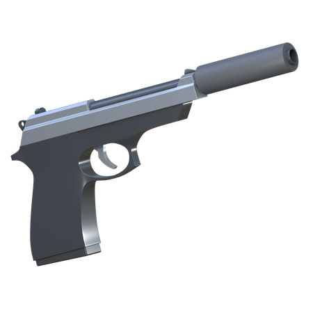 Hand Gun With Silencer  3D Icon