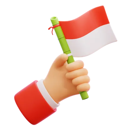 Hand hält Bambus indonesische Flagge  3D Icon