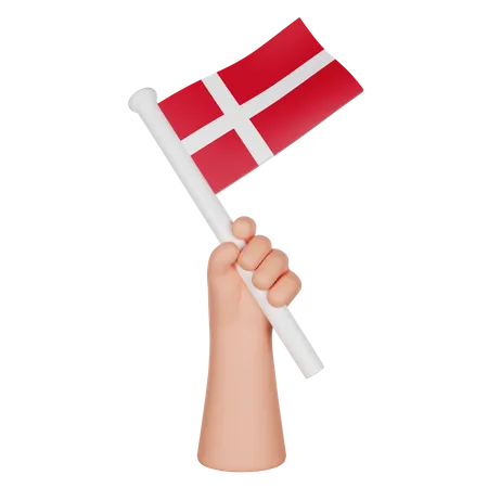 Hand hält eine Flagge von Dänemark  3D Icon