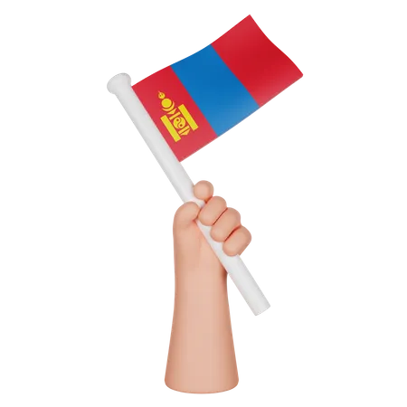 Hand hält eine Flagge der Mongolei  3D Icon