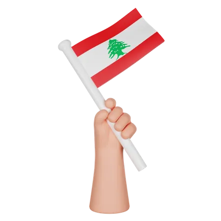 Hand hält eine Flagge des Libanon  3D Icon