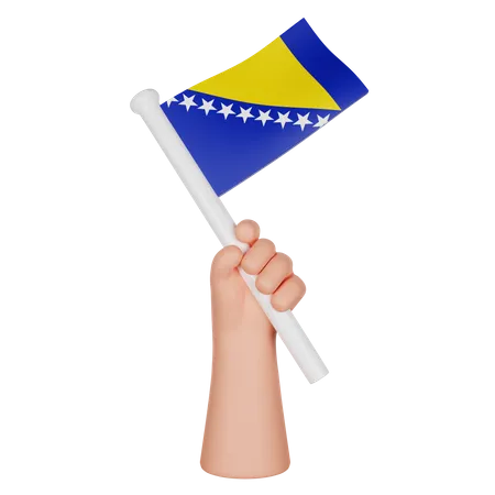 Hand hält eine Flagge von Bosnien und Herzegowina  3D Icon