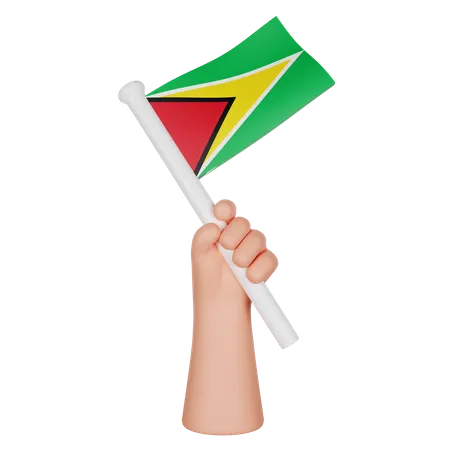 Hand hält eine Flagge von Guyana  3D Icon