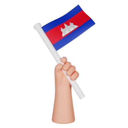 Hand hält eine Flagge von Kambodscha  3D Icon