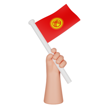 Hand hält eine Flagge von Kirgisistan  3D Icon