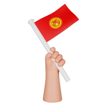 Hand hält eine Flagge von Kirgisistan  3D Icon