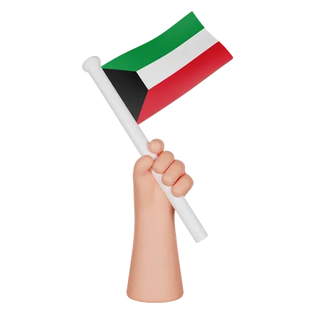 Hand hält eine Flagge von Kuwait  3D Icon