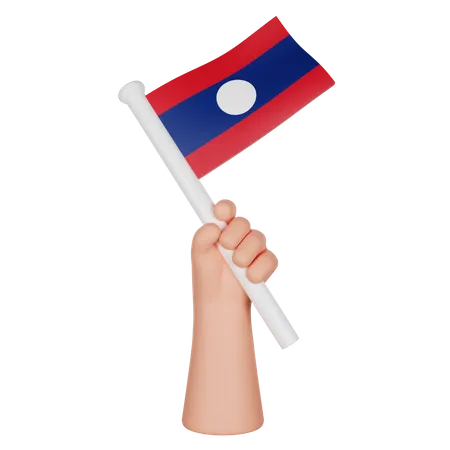 Hand hält eine Flagge von Laos  3D Icon