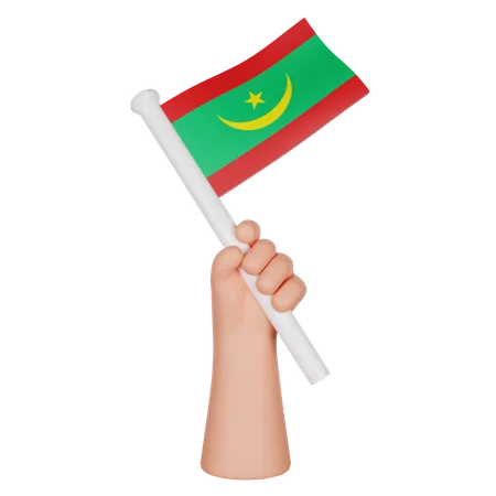 Hand hält eine Flagge von Mauretanien  3D Icon