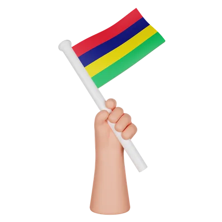 Hand hält eine Flagge von Mauritius  3D Icon