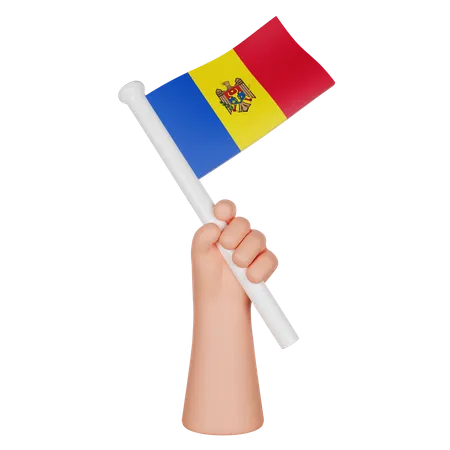 Hand hält eine Flagge der Republik Moldau  3D Icon