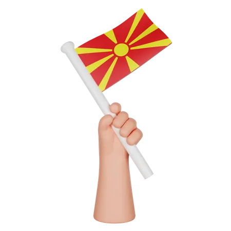 Hand hält eine Flagge von Nordmazedonien  3D Icon