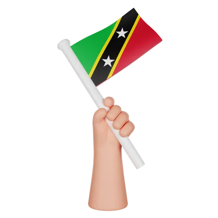 Hand hält eine Flagge von St. Kitts und Nevis  3D Icon