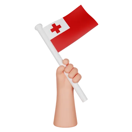 Hand hält eine Flagge von Tonga  3D Icon