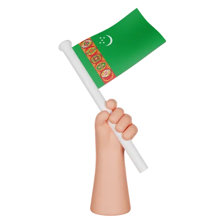 Hand hält eine Flagge von Turkmenistan  3D Icon