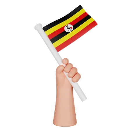 Hand hält eine Flagge von Uganda  3D Icon