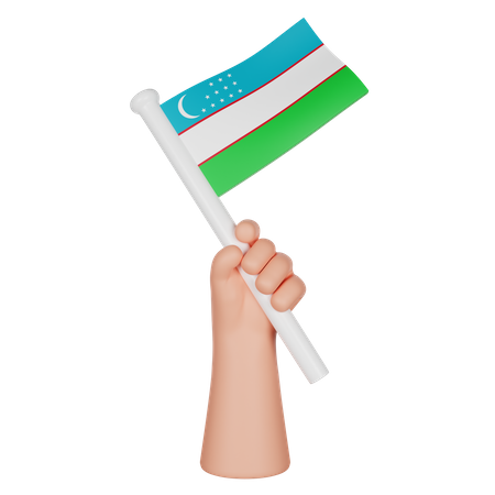 Hand hält eine Flagge von Usbekistan  3D Icon