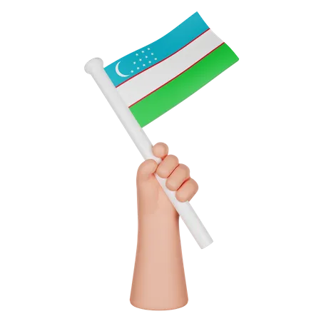 Hand hält eine Flagge von Usbekistan  3D Icon