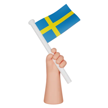 Hand hält eine Flagge von Schweden  3D Icon