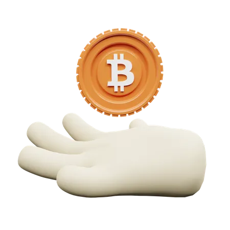 Hand hält einen Bitcoin  3D Illustration