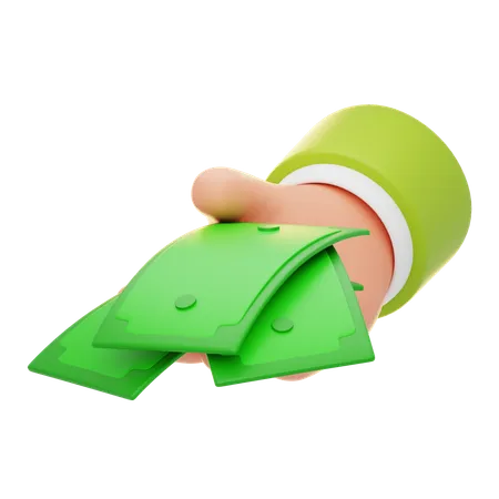 Hand hält einen Stapel grüner Geldscheine  3D Icon