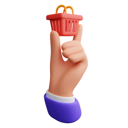 Hand hält Einkaufskorb  3D Icon