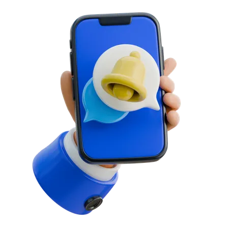 Hand hält Smartphone mit Benachrichtigungsglocke  3D Icon